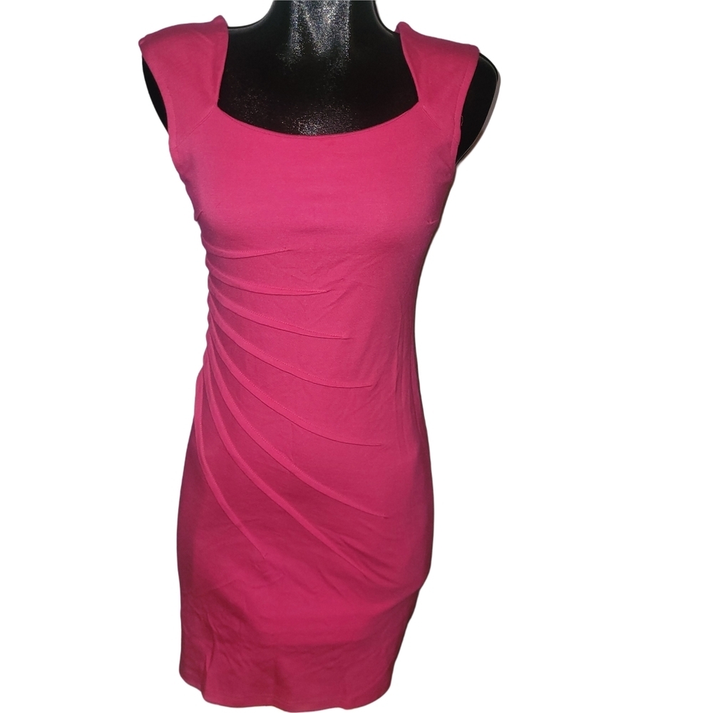 Point Zero Hot Pink Sleeveless Midi Sheath Dress With Pleated Stitching 2 US